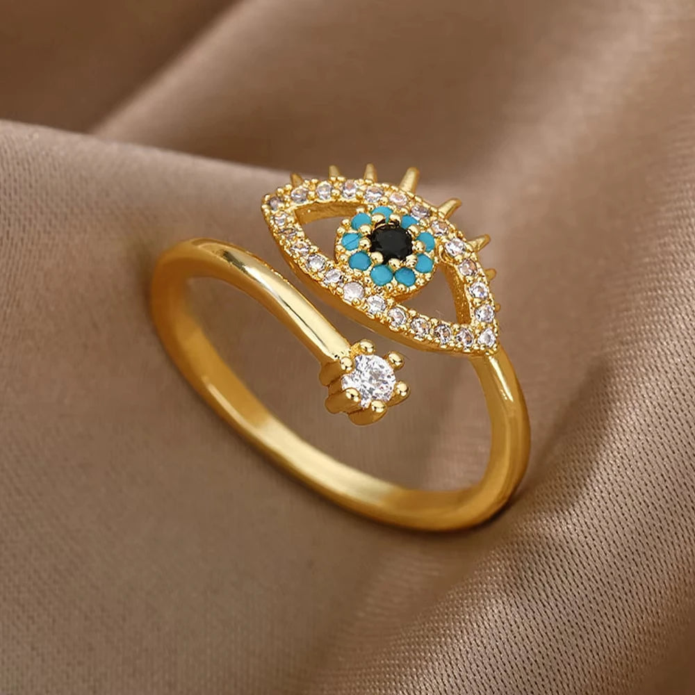 Geometric Luxury Evil Eye Adjustable Rings