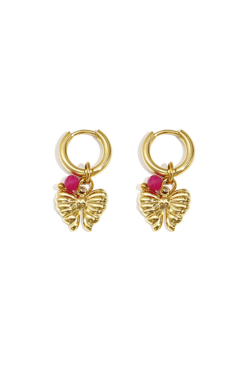 Earrings with hanging bow charm and bead